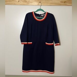 Boden Gloria Ponte Knit Dress Navy Blue Pink Women Size 16 Business Casual